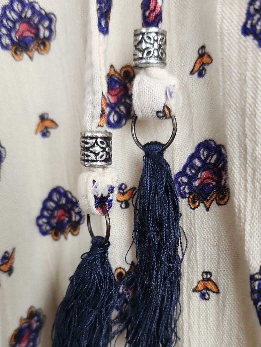 Lola P. Boho Cream Maxi Skirt with Navy & Rust Border Print - Picture 4 of 6